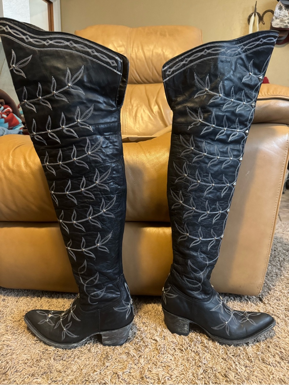 Old Gringo Reina Black Over-the-Knee Embroidered Boots